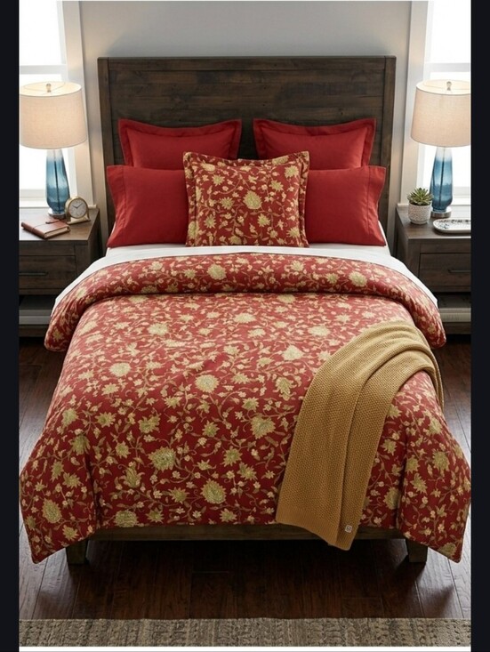 Pottery Barn Other - Pottery Barn Collette Vanessa Palampore Red Linen Blend Queen Full Duvet Sham